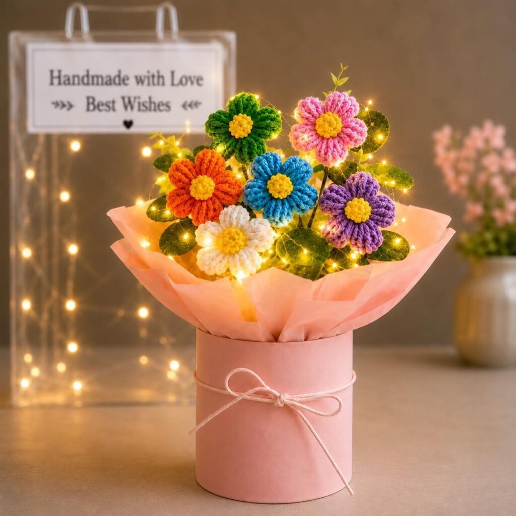 Artificial Crochet Flower Bouquet with LED Light